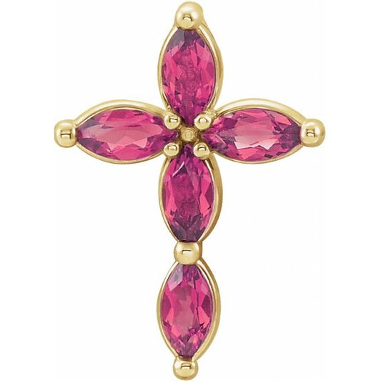 14K Yellow Gold Natural Pink Tourmaline Cross Pendant