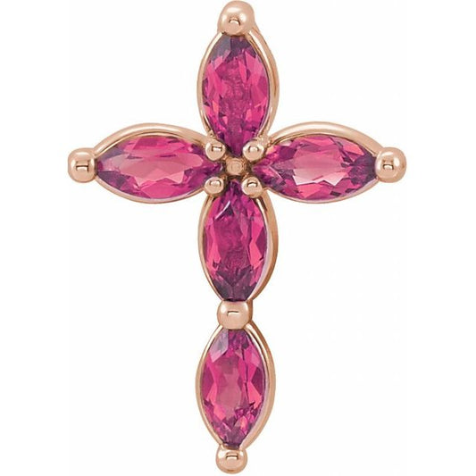 14K Rose Gold Natural Pink Tourmaline Cross Pendant