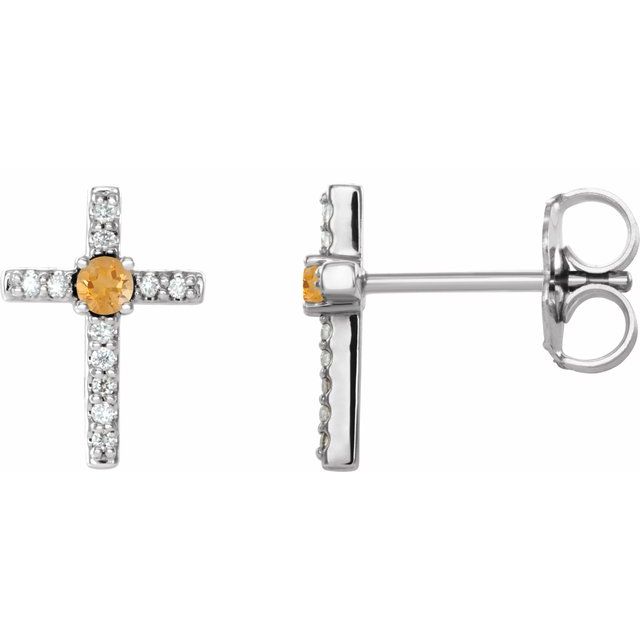 Sterling Silver Natural Citrine & .05 CTW Natural Diamond Cross Earrings