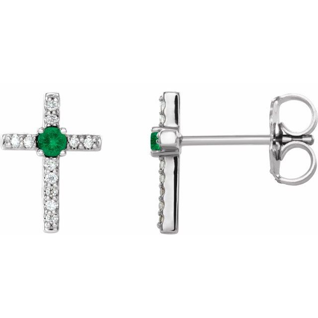 Platinum Natural Emerald & .05 CTW Natural Diamond Cross Earrings