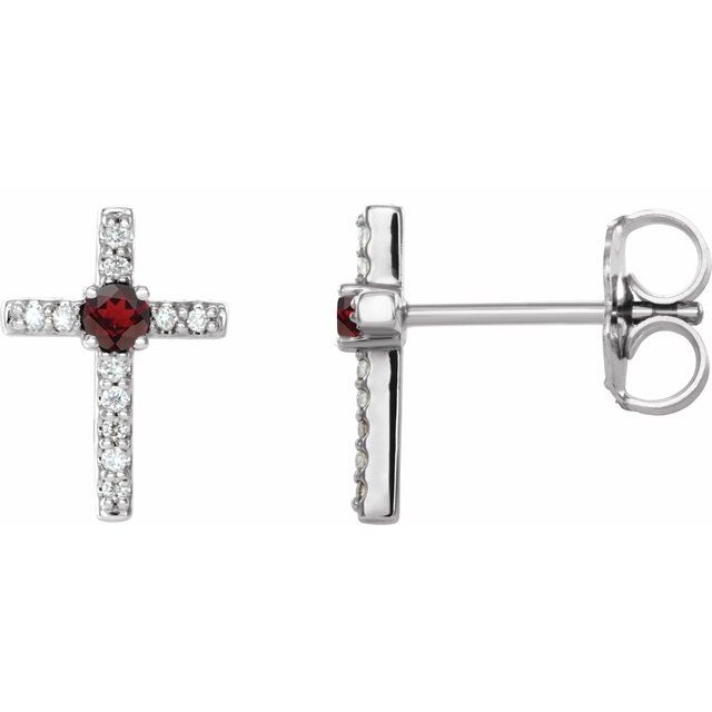 14K White Gold Natural Mozambique Garnet & .05 CTW Natural Diamond Cross Earrings