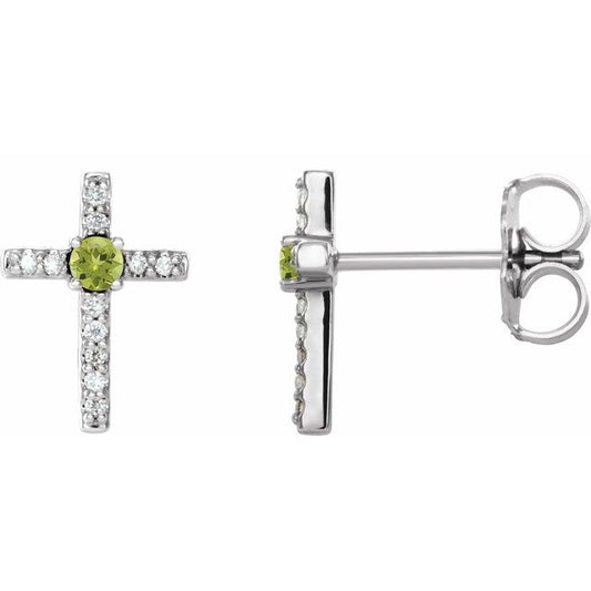 Sterling Silver Natural Peridot & .05 CTW Natural Diamond Cross Earrings