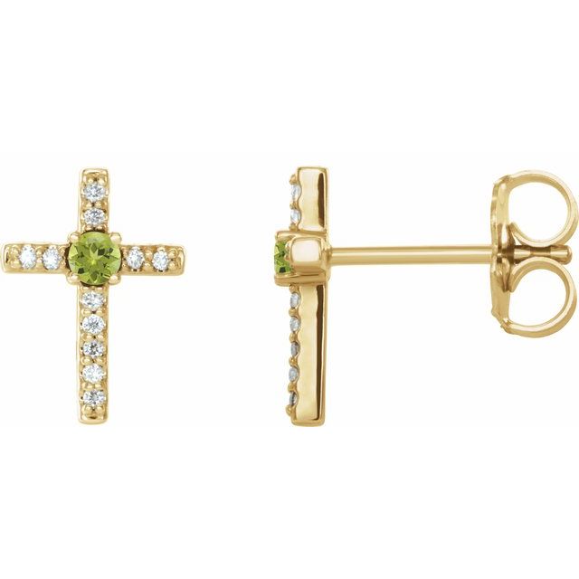 14K Yellow Gold Natural Peridot & .05 CTW Natural Diamond Cross Earrings