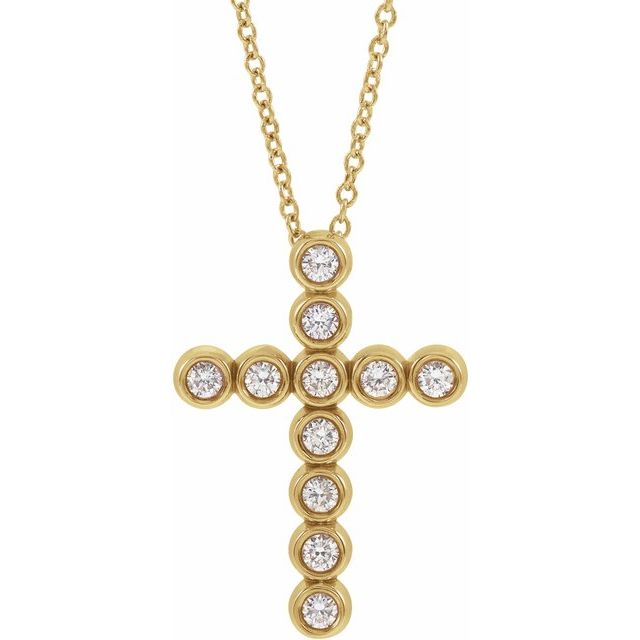 14K Yellow Gold 1/4 CTW Natural Diamond Cross 16-18" Necklace