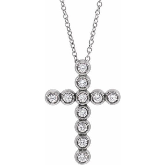 Sterling Silver 1/4 CTW Natural Diamond Cross 16-18" Necklace