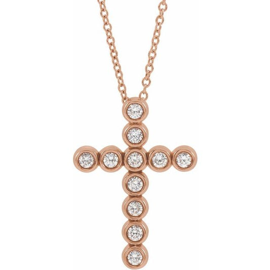 14K Rose Gold 1/4 CTW Natural Diamond Cross 16-18" Necklace