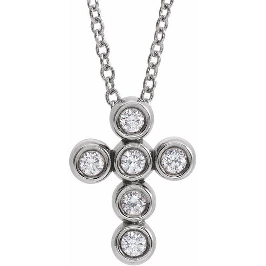 Sterling Silver 1/6 CTW Natural Diamond Cross 16-18" Necklace