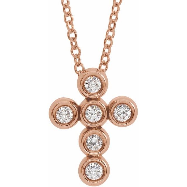 14K Rose Gold 1/6 CTW Natural Diamond Cross 16-18" Necklace