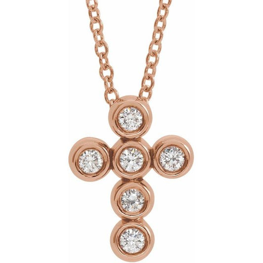 14K Rose Gold 1/6 CTW Natural Diamond Cross 16-18" Necklace
