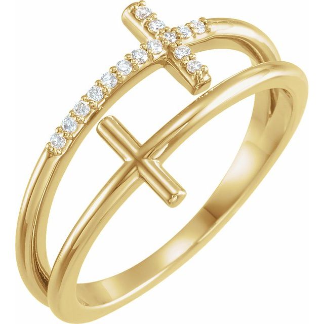 14K Yellow Gold .06 CTW Natural Diamond Sideways Cross Ring