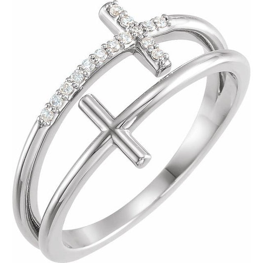 Sterling Silver .06 CTW Natural Diamond Sideways Cross Ring