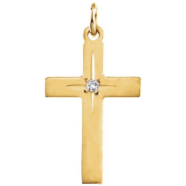 14K Yellow Gold .0075 CT Natural Diamond Cross Pendant