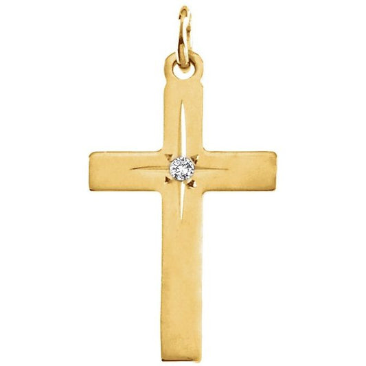 14K Yellow Gold .0075 CT Natural Diamond Cross Pendant