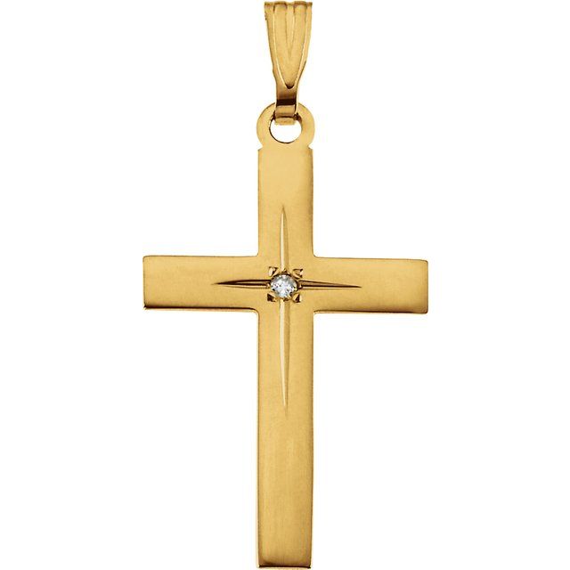 14K Yellow Gold .01 CT Natural Diamond Cross Pendant