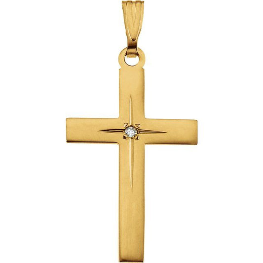 14K Yellow Gold .01 CT Natural Diamond Cross Pendant