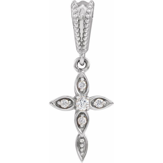 Sterling Silver .03 CTW Natural Diamond Petite Vintage-Inspired Cross Pendant