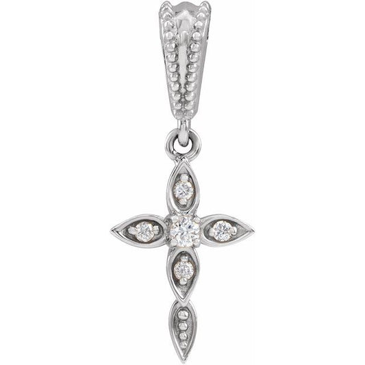 Sterling Silver .03 CTW Natural Diamond Petite Vintage-Inspired Cross Pendant