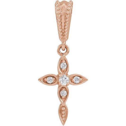 14K Rose Gold .03 CTW Natural Diamond Petite Vintage-Inspired Cross Pendant