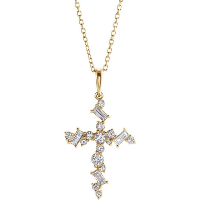 14K Yellow Gold 1/2 CTW Natural Diamond Scattered Cross 16-18" Necklace
