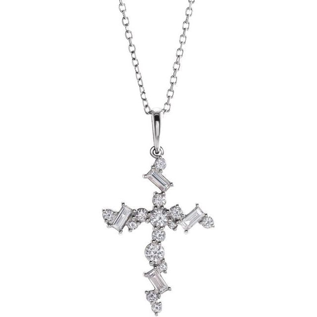 Platinum 1/2 CTW Natural Diamond Scattered Cross 16-18" Necklace