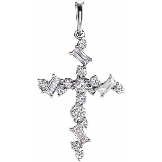 14K White Gold 1/2 CTW Natural Diamond Scattered Cross Pendant