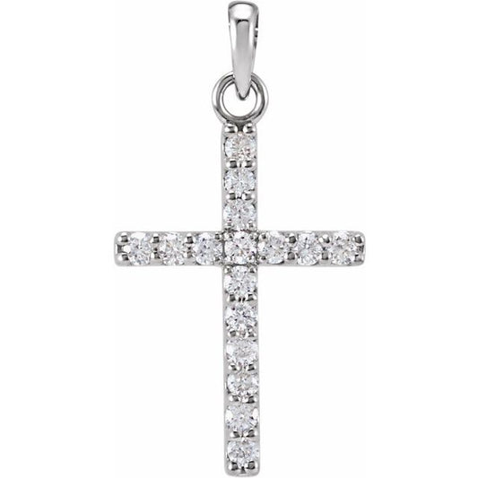 14K White Gold 1/5 CTW Natural Diamond Cross Pendant