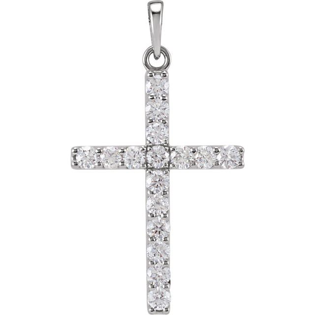 14K White Gold 3/4 CTW Natural Diamond Cross Pendant