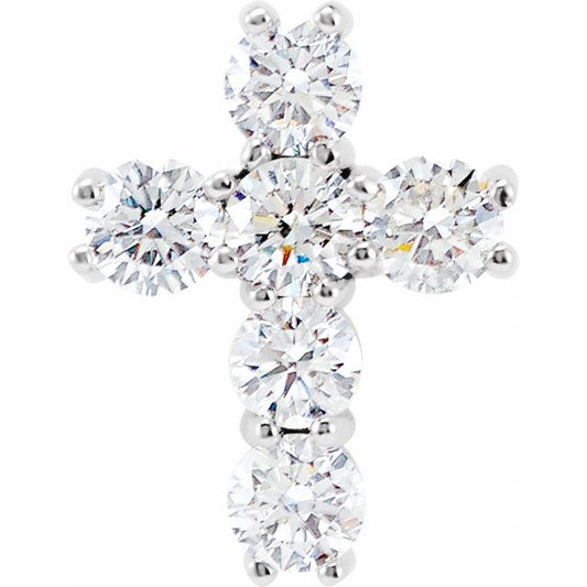 14K White Gold 9/10 CTW Natural Diamond Cross Pendant