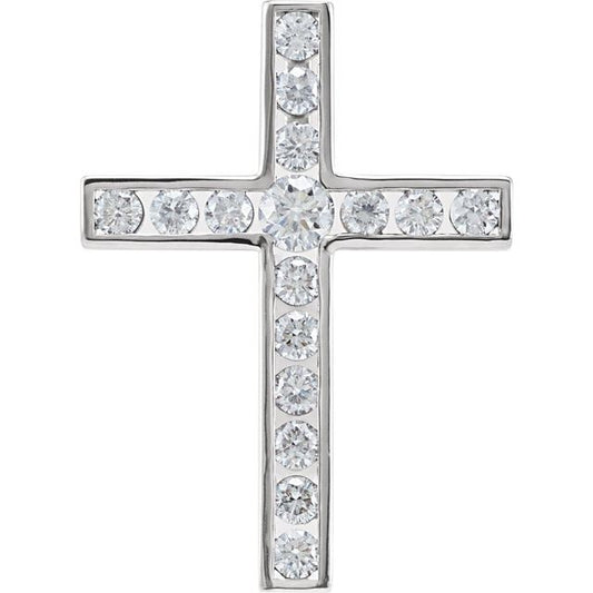 14K White Gold 3/4 CTW Natural Diamond Cross Pendant