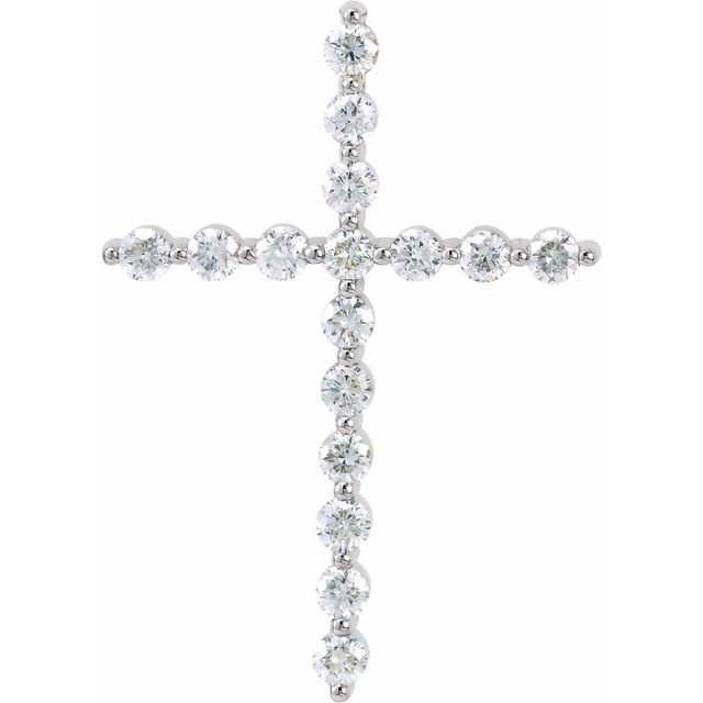 14K White Gold 5/8 CTW Natural Diamond Cross Pendant