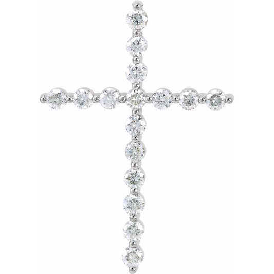 14K White Gold 5/8 CTW Natural Diamond Cross Pendant