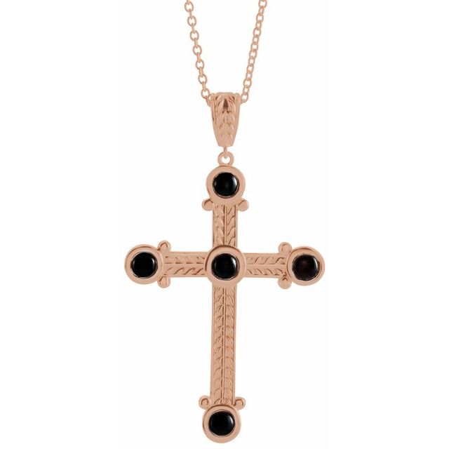 14K Rose Gold Natural Black Onyx Cross 16-18" Necklace