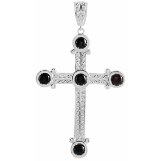 14K White Gold Natural Black Onyx Cross Pendant