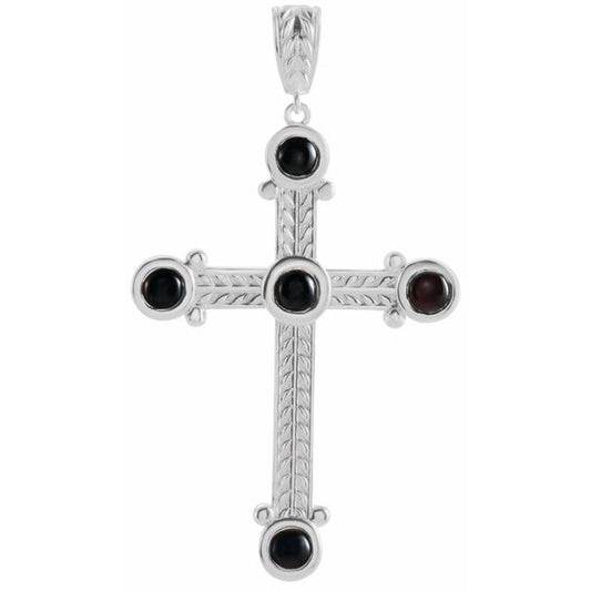 14K White Gold Natural Black Onyx Cross Pendant