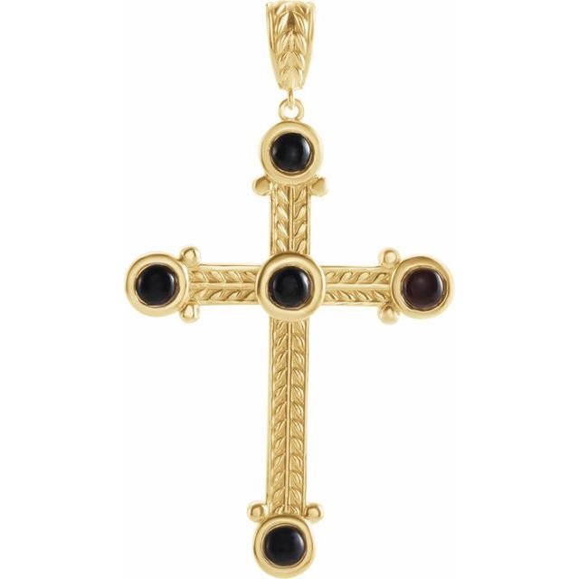 14K Yellow Gold Natural Black Onyx Cross Pendant