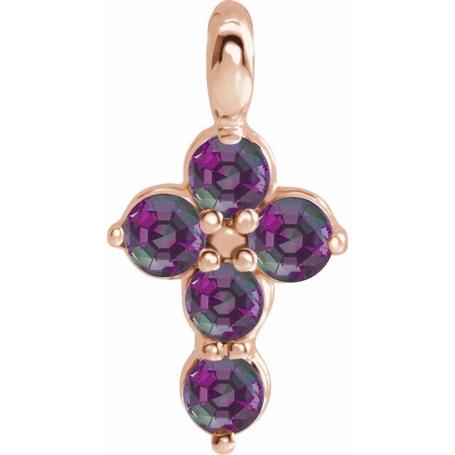 14K Rose Gold Natural Alexandrite Cross Pendant