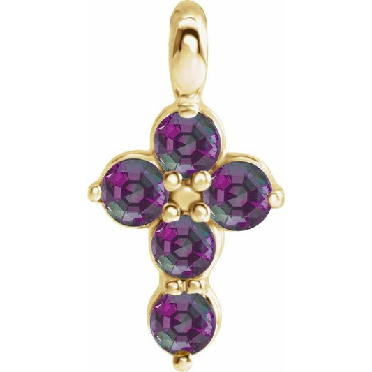 14K Yellow Gold Natural Alexandrite Cross Pendant