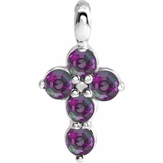 14K White Gold Natural Alexandrite Cross Pendant