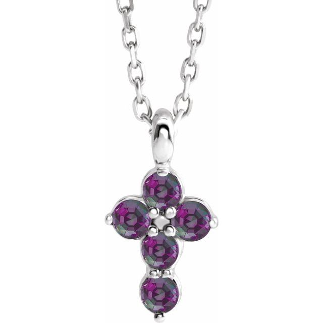 Sterling Silver Natural Alexandrite Cross 16-18" Necklace