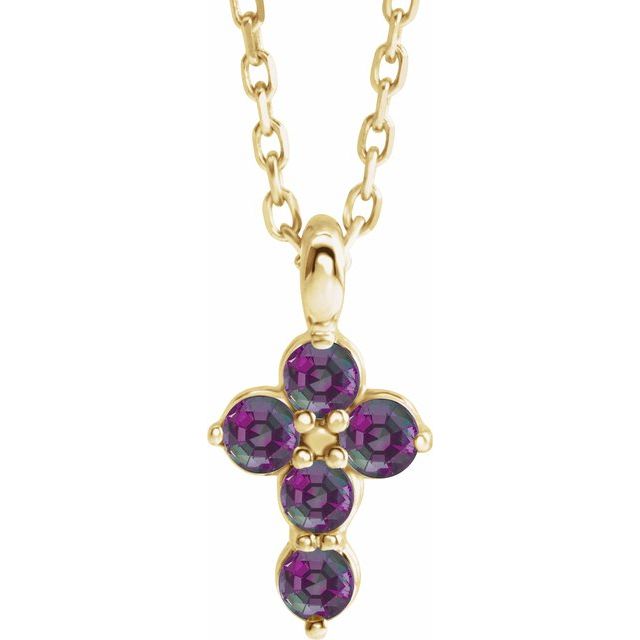14K Yellow Gold Natural Alexandrite Cross 16-18" Necklace