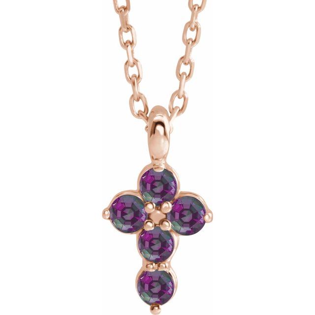 14K Rose Gold Natural Alexandrite Cross 16-18" Necklace