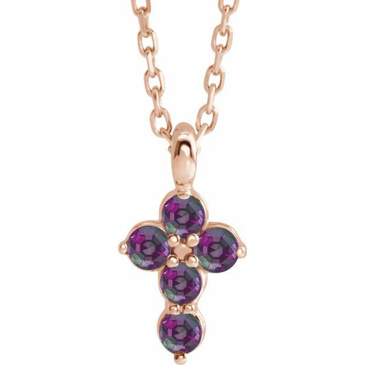 14K Rose Gold Natural Alexandrite Cross 16-18" Necklace