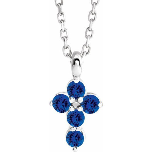 Sterling Silver Natural Blue Sapphire Cross 16-18" Necklace
