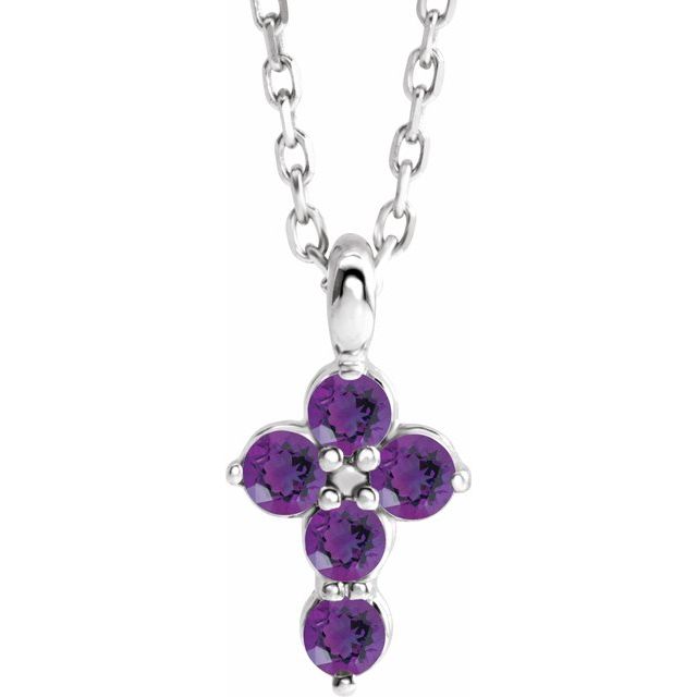 Sterling Silver Natural Amethyst Cross 16-18" Necklace
