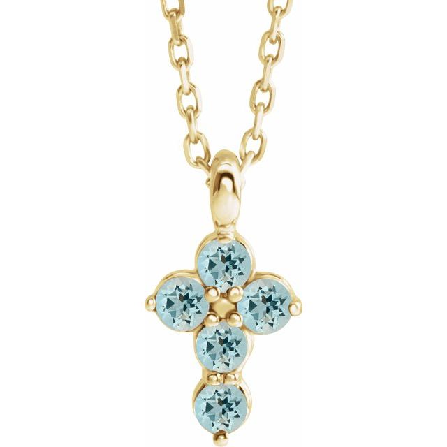 14K Yellow Gold Natural Aquamarine Cross 16-18" Necklace