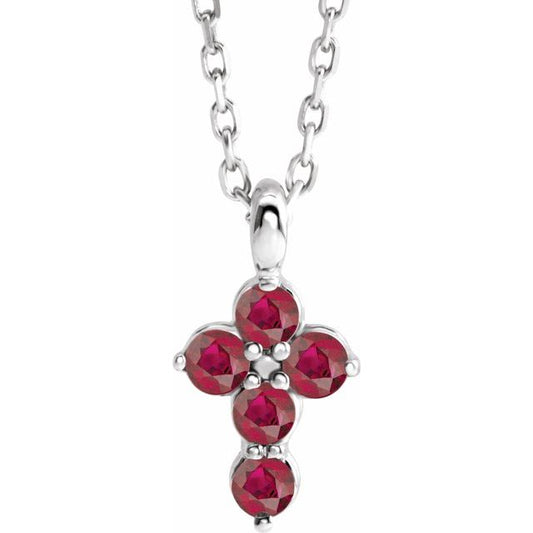 Sterling Silver Natural Ruby Cross 16-18" Necklace