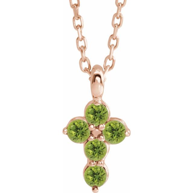 14K Rose Gold Natural Peridot Cross 16-18" Necklace