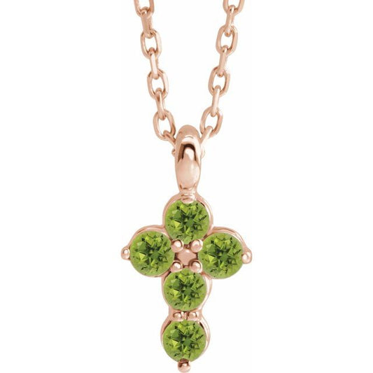 14K Rose Gold Natural Peridot Cross 16-18" Necklace