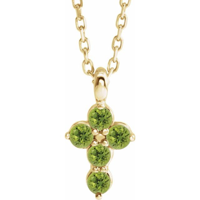 14K Yellow Gold Natural Peridot Cross 16-18" Necklace