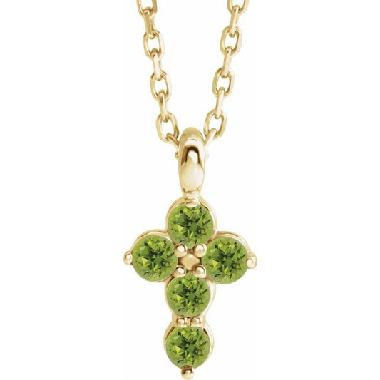 14K Yellow Gold Natural Peridot Cross 16-18" Necklace